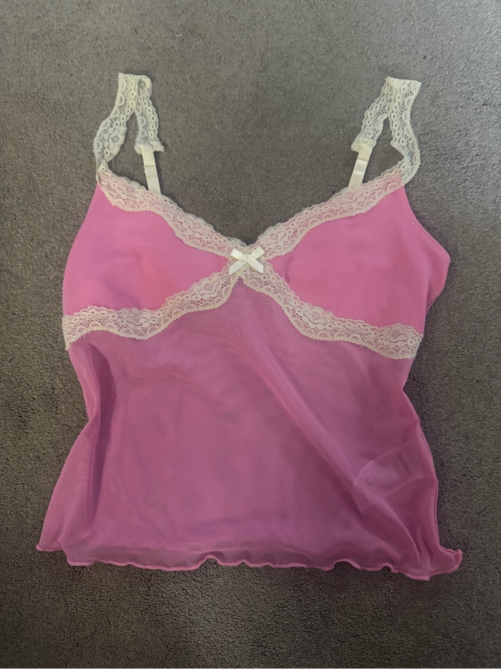 Edikted Pink Sheer Lace-Trim Cami with Cream Accents
